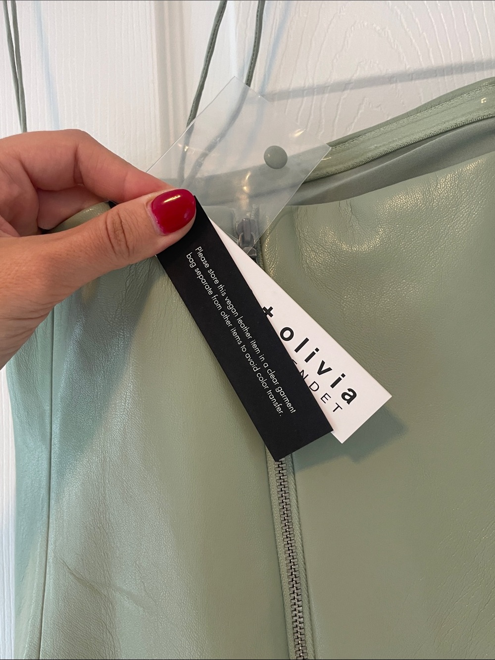 Alice + Olivia Vegan Leather Sage Green Strapless Midi Dress with Choker - Picture 12 of 12